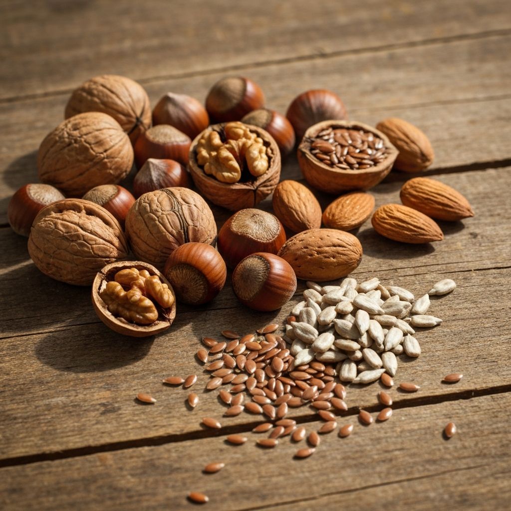 Various nuts and seeds in shells